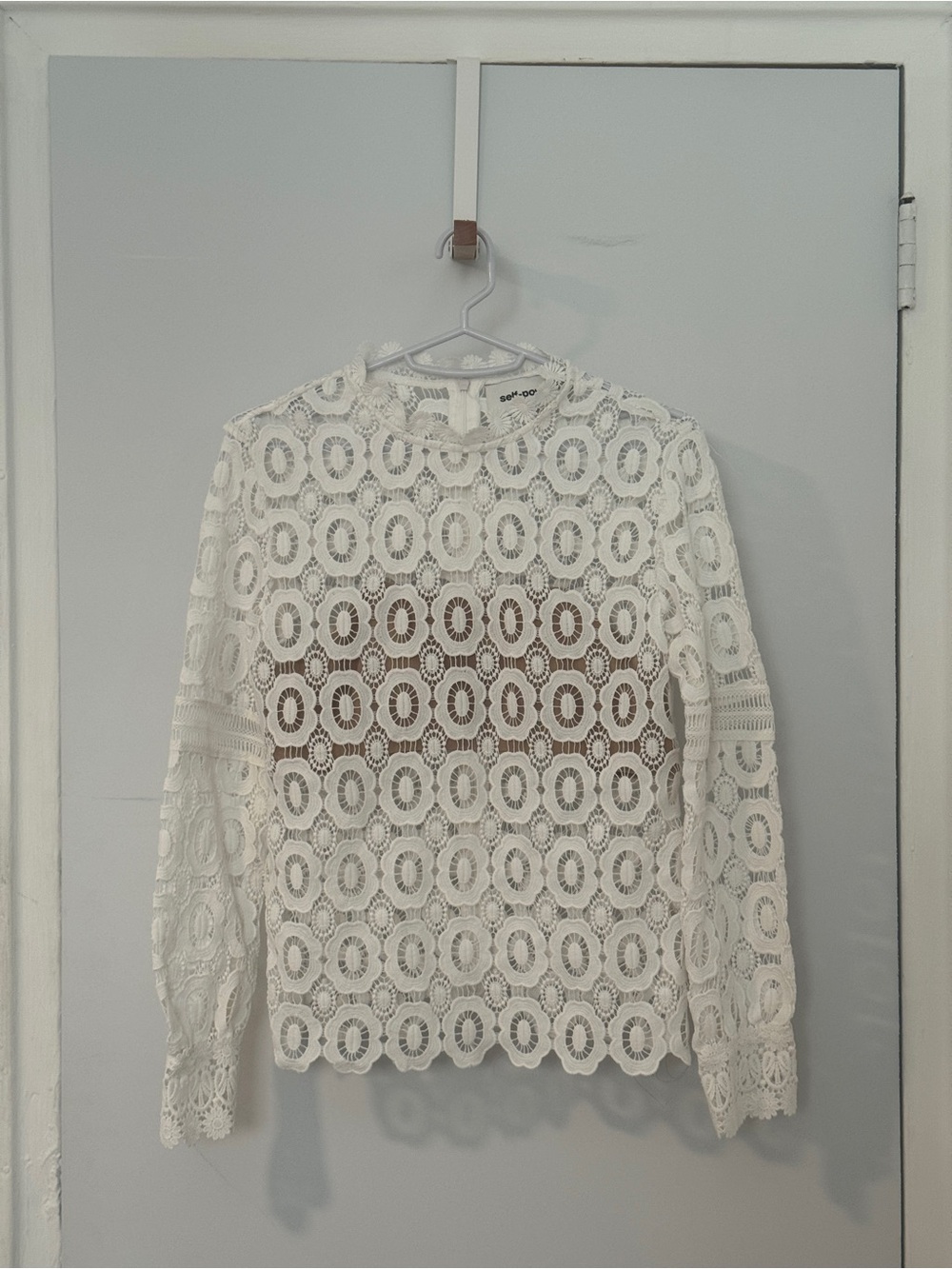 Self-Portrait Ivory Crochet Lace Long-Sleeve Blouse